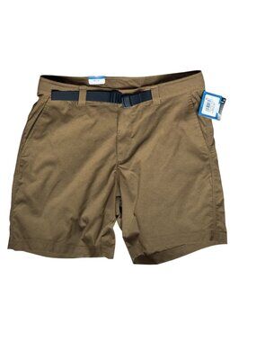 New Columbia Mens Shorts Size 34 Inseam 8" Khaki Tan Brown Belted Hiking Nylon